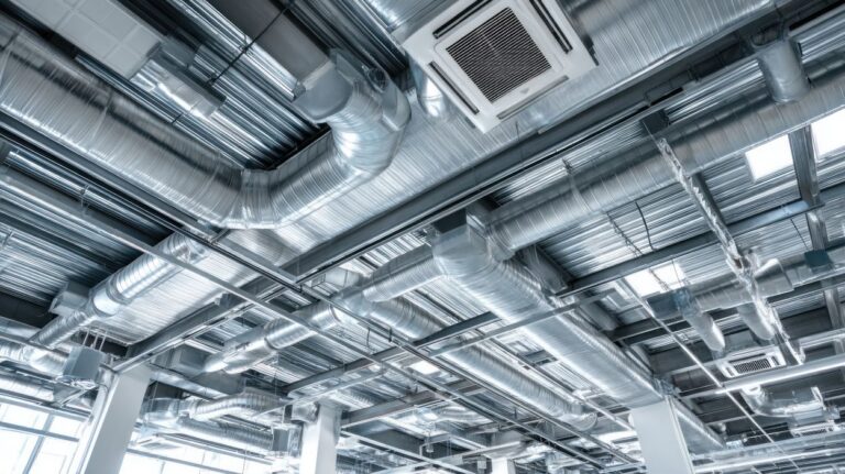 Industrial ceiling with air conditioning ducts